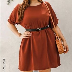 SHEIN Belted Rolled Dolman Sleeve Burnt Orange Dress Size 1XL.